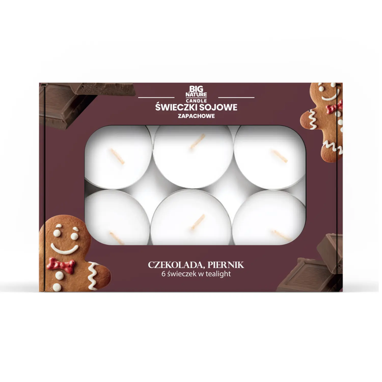 BIG NATURE Świeczki sojowe tealight o zapachu Czekolada i Piernik 60 g