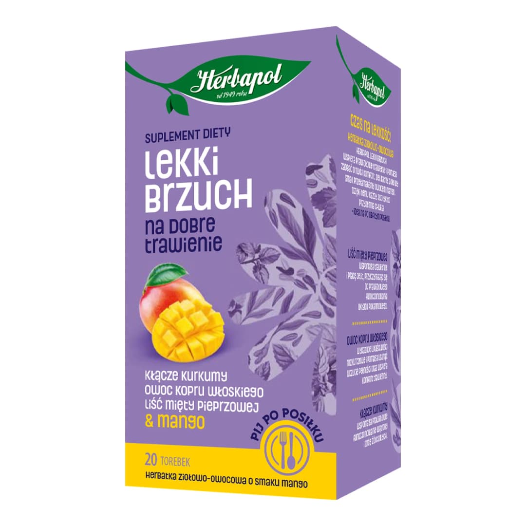 HERBAPOL Herbata ziołowo-owocowa w torebkach lekki brzuch suplement diety (20x1,8 g) 36 g