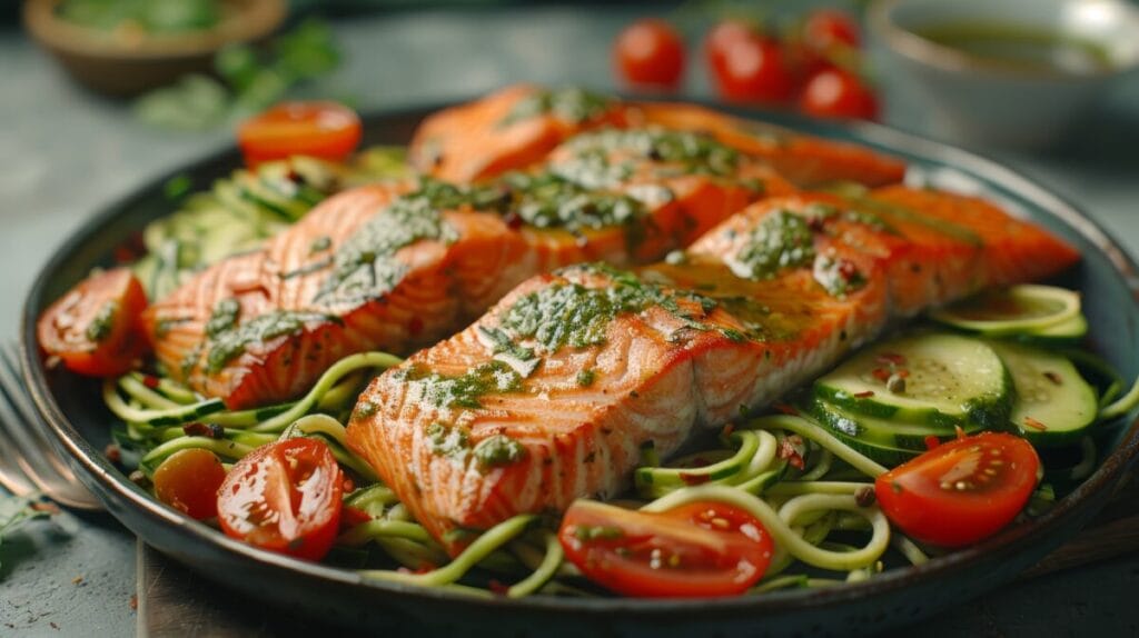 3. Łosoś z pesto i pomidorami